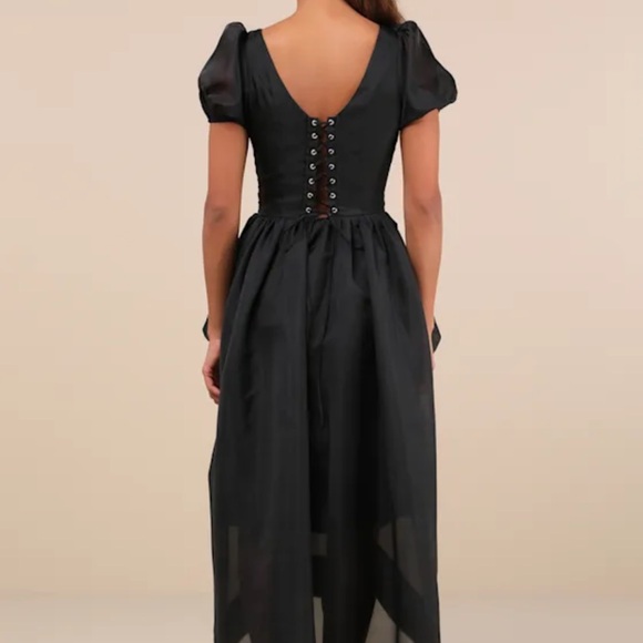 Lulus Delightfully Chic Black Organza Puff Sleeve Midi Dress - Picture 3 of 6
